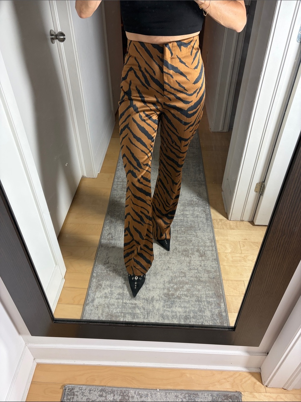 Zara Brown and Black Tiger-Print Flare Leg Pants